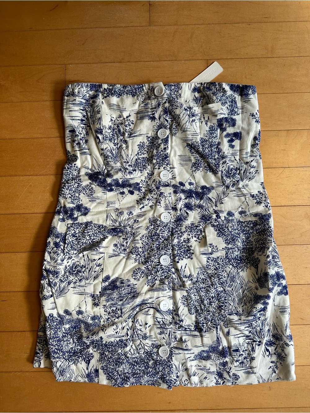 NWT Strapless Blue & White Printed Cotton Mini Dress